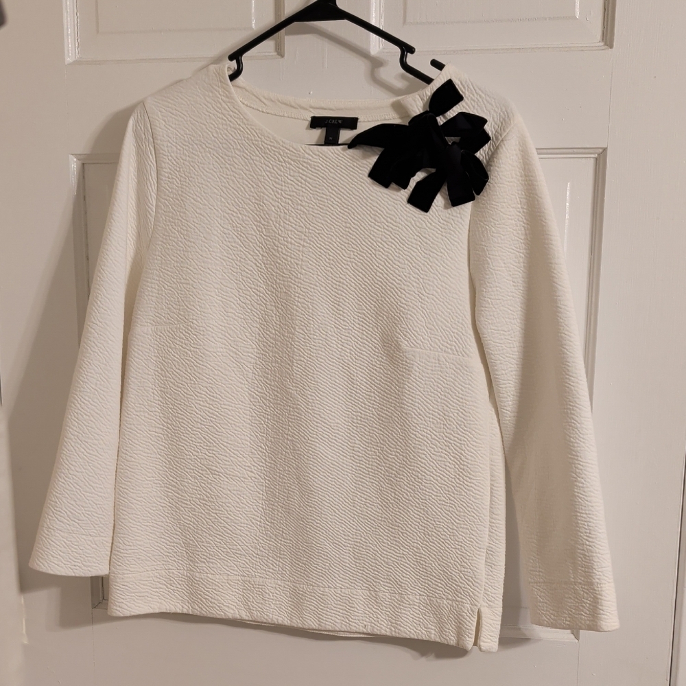 J. Crew White Bow-Detail Sweatshirt Medium Cotton Blend Coquette Minimal